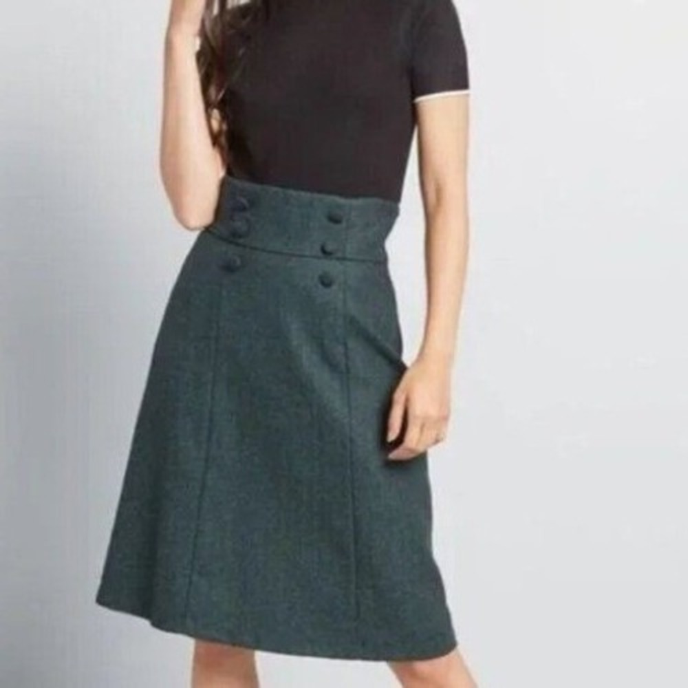 ModCloth Green Herringbone Timeless Elements Wool Blend Skirt Plus Size 24 NEW